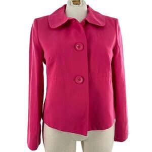 Talbots womens blazer size 14 pink 42% linen Peter Pan collar 3 button jacket